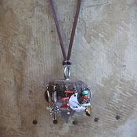 Cosmic Journey Necklace with Amazing Pyramid Rock Crystal Point, Distressed Leather Cap, Multiple Unique Dangles
