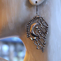 All my Stars Earrings with Rare Antique 19th Century Faceted Cut Steel Crescent Moon & Heart Findings, Sterling Euro Earring Wires