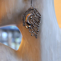 All my Stars Earrings with Rare Antique 19th Century Faceted Cut Steel Crescent Moon & Heart Findings, Sterling Euro Earring Wires