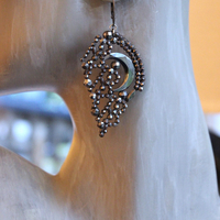 All my Stars Earrings with Rare Antique 19th Century Faceted Cut Steel Crescent Moon & Heart Findings, Sterling Euro Earring Wires