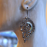 All my Stars Earrings with Rare Antique 19th Century Faceted Cut Steel Crescent Moon & Heart Findings, Sterling Euro Earring Wires
