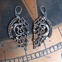 All my Stars Earrings with Rare Antique 19th Century Faceted Cut Steel Crescent Moon & Heart Findings, Sterling Euro Earring Wires