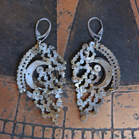 All my Stars Earrings with Rare Antique 19th Century Faceted Cut Steel Crescent Moon & Heart Findings, Sterling Euro Earring Wires