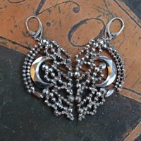 All my Stars Earrings with Rare Antique 19th Century Faceted Cut Steel Crescent Moon & Heart Findings, Sterling Euro Earring Wires