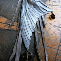 Divine Bird Necklace with Cast Bird Wing, Unique Chain and Leather Ties, Faceted Smoky Quartz, Vintage Chain Tassel