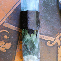 NEW! The Clearing Necklace with Double Terminated Fluorite Wand,Butter Soft Black Leather Pouch,Amethyst Bead and Back Raven Feather