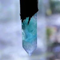 NEW! The Clearing Necklace with Double Terminated Fluorite Wand,Butter Soft Black Leather Pouch,Amethyst Bead and Back Raven Feather