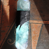 NEW! The Clearing Necklace with Double Terminated Fluorite Wand,Butter Soft Black Leather Pouch,Amethyst Bead and Back Raven Feather