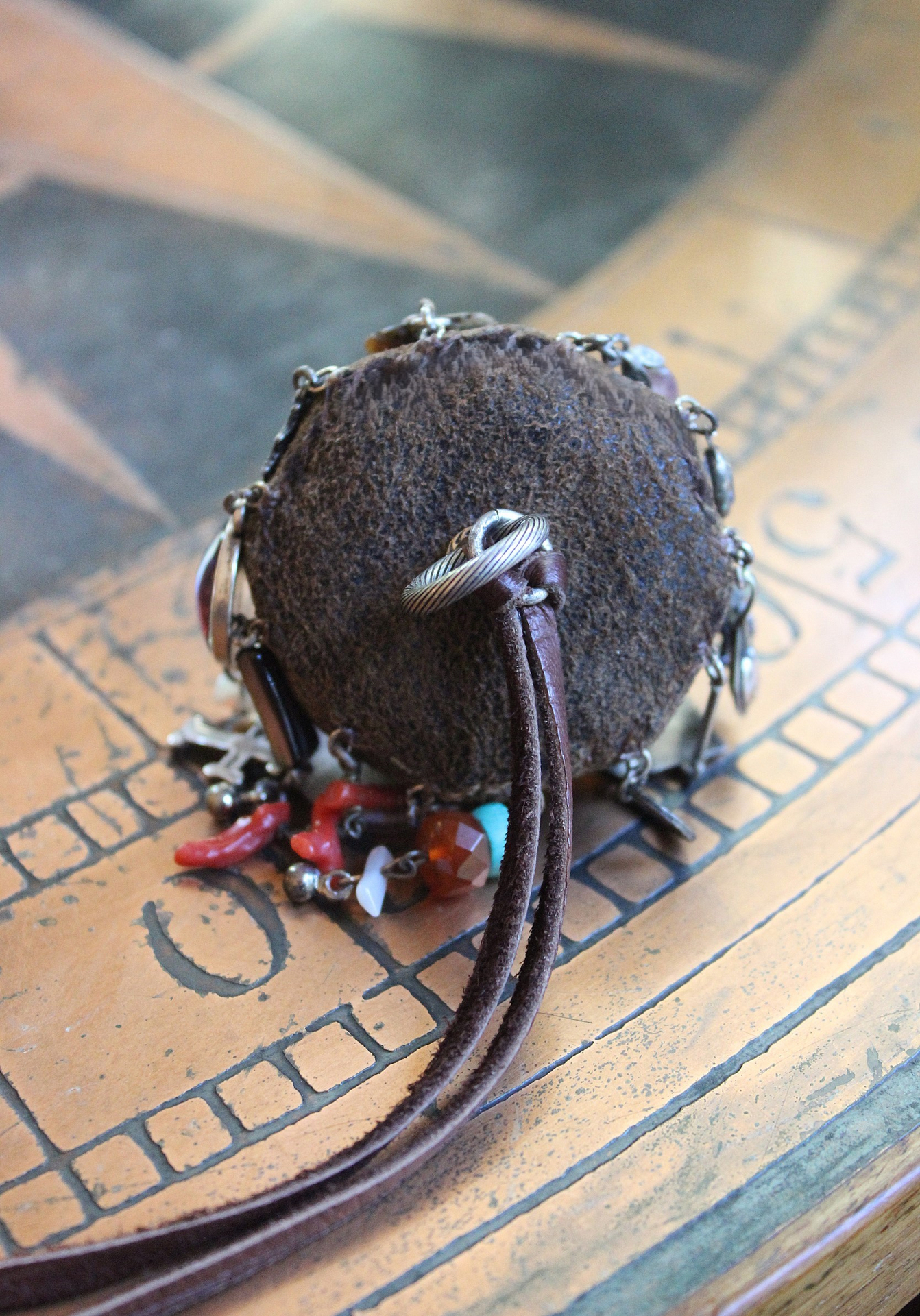 Cosmic Journey Necklace with Amazing Pyramid Rock Crystal Point, Distressed Leather Cap, Multiple Unique Dangles