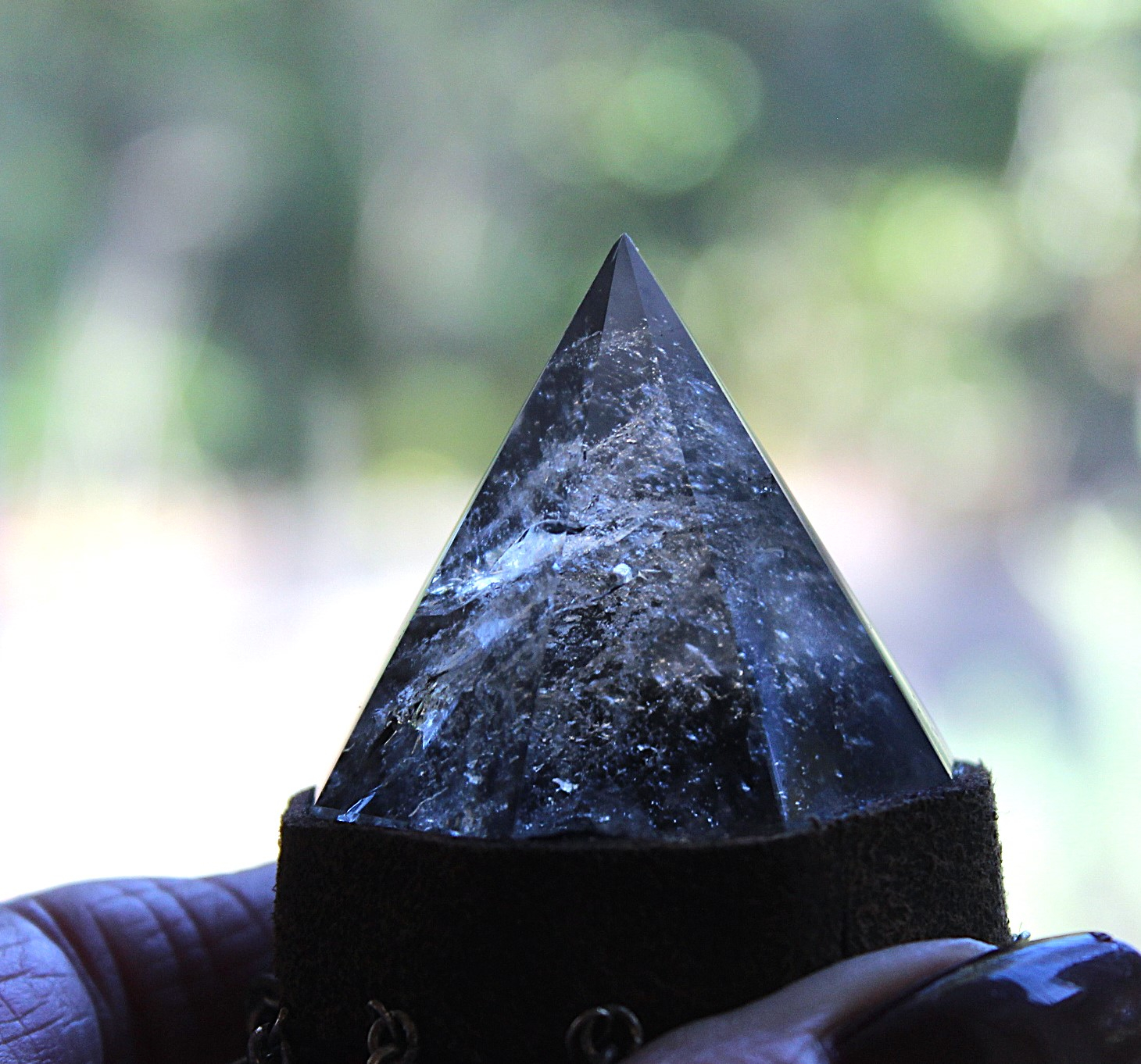 Cosmic Journey Necklace with Amazing Pyramid Rock Crystal Point, Distressed Leather Cap, Multiple Unique Dangles