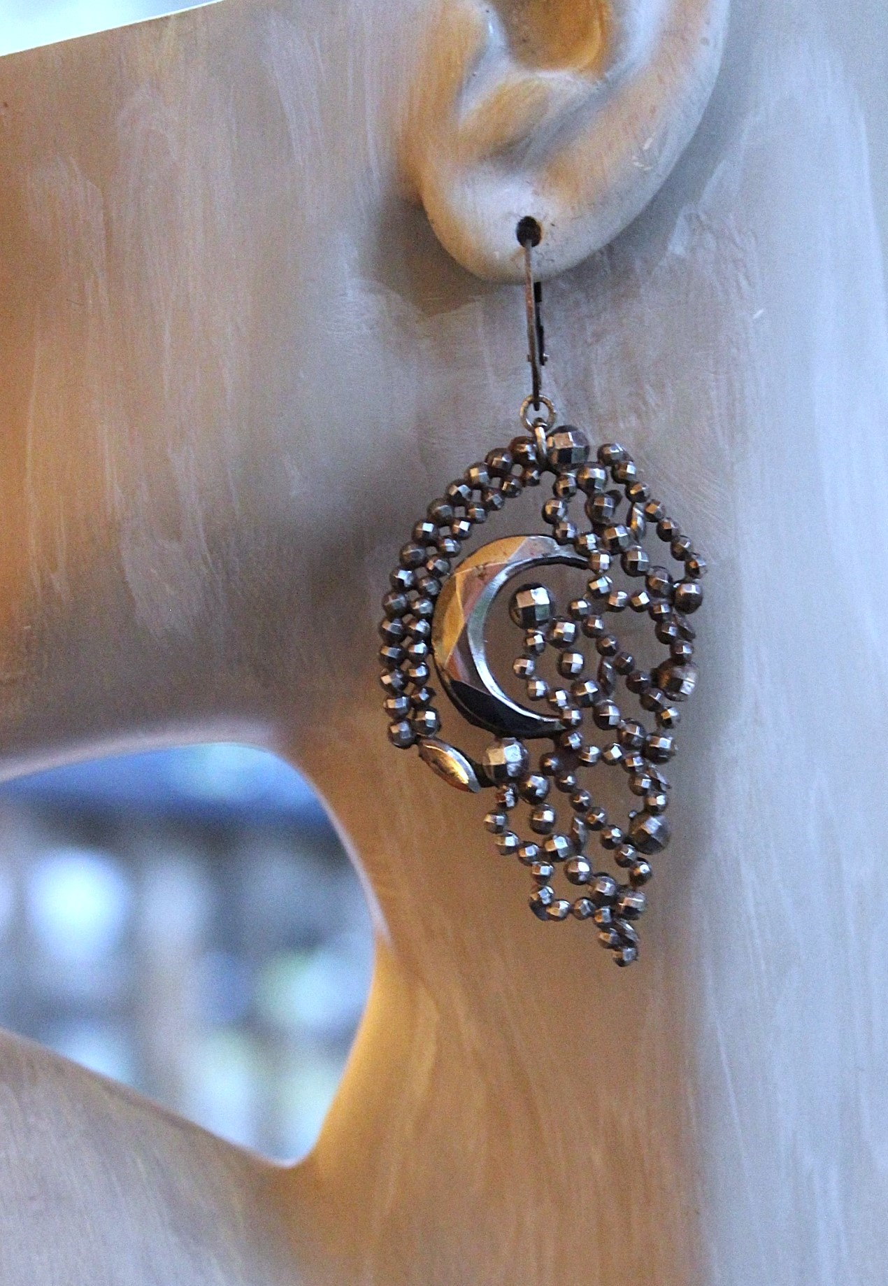 All my Stars Earrings with Rare Antique 19th Century Faceted Cut Steel Crescent Moon & Heart Findings, Sterling Euro Earring Wires