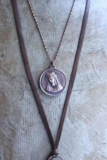 Blessed Be Necklace with Rare Antique Bronze Sculptural Medal & Vintage Chain - 50% Off with Purchase of Matching Necklace!