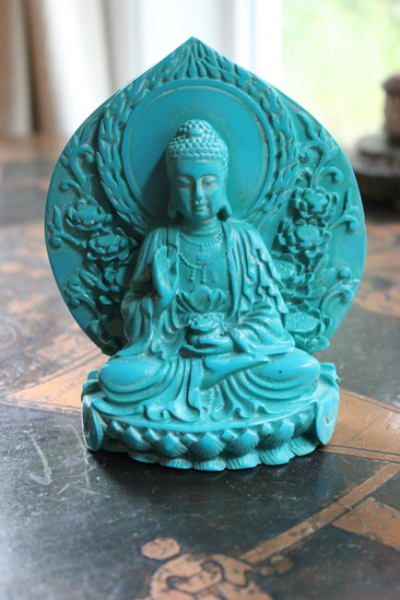 Intricately Carved Buddha Statue - entirely made from Reconstituted Turquoise!