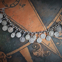 Antique Sterling Sacred Medals Bracelet w/19 Antique French Medals,Solid Sterling Link Chain,Antique Chain Tassel,Sterling Toggle Clasp