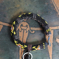 Antique Kuchi Gypsy Beaded Bracelet w/Sterling & Ebony Flaming Sacred Heart,Carved Black Spinel,Banjara Beaded Tassel,Quartz Point++