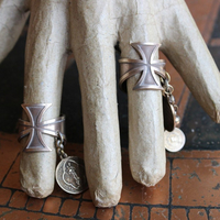 Mother of God Gothic Bronze Copper Maltese Cross Rings w/Rare Tiny Antique Penin Medal,Rare Antique 1846 Mere de Dieu Apparition Medal