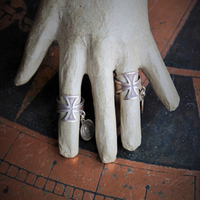 Mother of God Gothic Bronze Copper Maltese Cross Rings w/Rare Tiny Antique Penin Medal,Rare Antique 1846 Mere de Dieu Apparition Medal