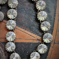 Sold to S The Apparition Necklace Set w/Rare Antique French Sculptural Bronze Marian Apparition Medal,Vintage Rivoli Crystal Chain,Antique Tassel