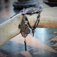 One Heart One Soul Bracelet w/Rare Antique French Bronze Medals,Way of The Cross Medallion,Antique Rock Crystal