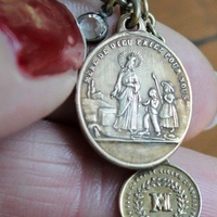 Mother of God Gothic Bronze Copper Maltese Cross Rings w/Rare Tiny Antique Penin Medal,Rare Antique 1846 Mere de Dieu Apparition Medal