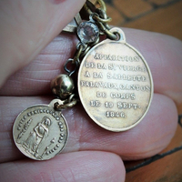 Mother of God Gothic Bronze Copper Maltese Cross Rings w/Rare Tiny Antique Penin Medal,Rare Antique 1846 Mere de Dieu Apparition Medal