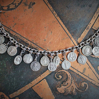 Antique Sterling Sacred Medals Bracelet w/19 Antique French Medals,Solid Sterling Link Chain,Antique Chain Tassel,Sterling Toggle Clasp