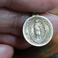 Mother of God Gothic Bronze Copper Maltese Cross Rings w/Rare Tiny Antique Penin Medal,Rare Antique 1846 Mere de Dieu Apparition Medal