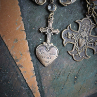 One Heart One Soul Bracelet w/Rare Antique French Bronze Medals,Way of The Cross Medallion,Antique Rock Crystal