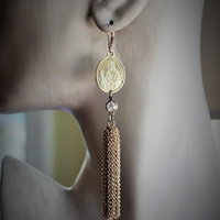 Rare Antique Our Lady of the Mountain of the Sun Medal Earrings w/Antique Notre Dame de Soleilmont Matching Medals,Antique Tassels+More