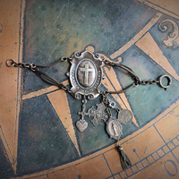 One Heart One Soul Bracelet w/Rare Antique French Bronze Medals,Way of The Cross Medallion,Antique Rock Crystal