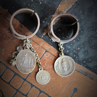 Mother of God Gothic Bronze Copper Maltese Cross Rings w/Rare Tiny Antique Penin Medal,Rare Antique 1846 Mere de Dieu Apparition Medal