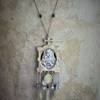 Into Her Arms Necklace w/Antique French Benitier Madonna & Child,Antique French Medals,Antique Tassel +More!