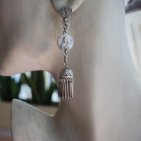 Shower of Roses Earrings w/Matching Antique French Saint Therese Medals,Antique 800 Silver Tassels and Findings