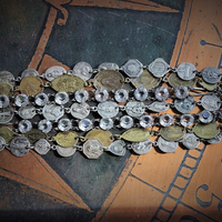 Seven Strand Antique French Medals Bracelet w/Dozens of Master Medals,Antique Faceted Prong Set Glass Chain,Unique Vintage Tongue Clasp