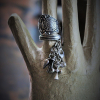 In this Sign Antique Sterling Masonic Wrap Ring w/Sterling Cross,Sterling Tassel,Antique Faceted Crystal Drop