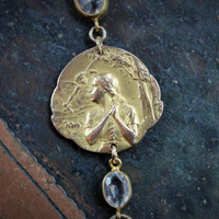 Still Standing Necklace w/RARE Antique French Jeanne D'Arc Broche Medal,Antique Gilt Faceted Crystal Chain,Antique Victorian Cross+More!