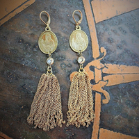 Rare Antique Our Lady of the Mountain of the Sun Medal Earrings w/Antique Notre Dame de Soleilmont Matching Medals,Antique Tassels+More