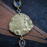 Still Standing Necklace w/RARE Antique French Jeanne D'Arc Broche Medal,Antique Gilt Faceted Crystal Chain,Antique Victorian Cross+More!