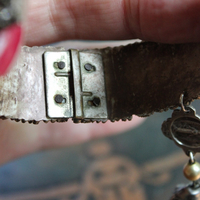 Hand Painted Antique Carved Rose Celluloid Bracelet w/Antique Sterling Rose Connector,Antique Sterling Rose Capped Silk Tassel