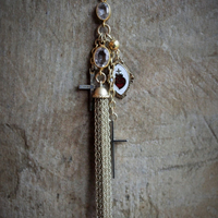 Still Standing Necklace w/RARE Antique French Jeanne D'Arc Broche Medal,Antique Gilt Faceted Crystal Chain,Antique Victorian Cross+More!