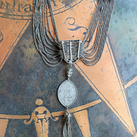 Antique Art Deco Necklace w/French Marian Medal,Draping Foxtail Chain & Tassel,Antique French Faceted Rhinestone Connectors