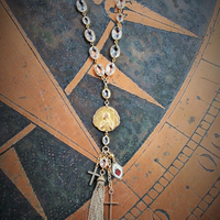 Still Standing Necklace w/RARE Antique French Jeanne D'Arc Broche Medal,Antique Gilt Faceted Crystal Chain,Antique Victorian Cross+More!