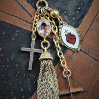 Still Standing Necklace w/RARE Antique French Jeanne D'Arc Broche Medal,Antique Gilt Faceted Crystal Chain,Antique Victorian Cross+More!