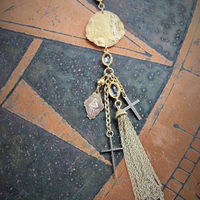 Still Standing Necklace w/RARE Antique French Jeanne D'Arc Broche Medal,Antique Gilt Faceted Crystal Chain,Antique Victorian Cross+More!