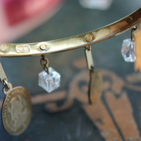 Sacred Saints Bracelet w/6 Antique French Medals,Vintage Sterling Vermeil Bangle,Antique Faceted Glass Beads,Vintage Bar Links