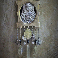 Into Her Arms Necklace w/Antique French Benitier Madonna & Child,Antique French Medals,Antique Tassel +More!