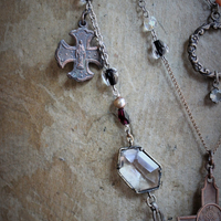 Unique Necklace Set w/Rare Antique French Lamb of God Bronze Medal+Venite Adoremus Sacred Heart Cross,Antique/Vintage Chains+Crystals++