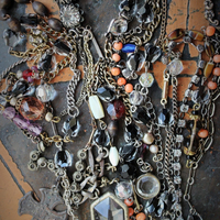 Unique Necklace Set w/Rare Antique French Lamb of God Bronze Medal+Venite Adoremus Sacred Heart Cross,Antique/Vintage Chains+Crystals++