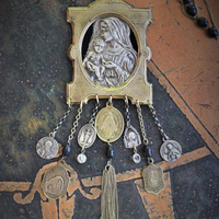 Into Her Arms Necklace w/Antique French Benitier Madonna & Child,Antique French Medals,Antique Tassel +More!