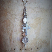 The Guardian Necklace w/Antique French Sterling Child Jesus Medal,1878 Virgin Medal,Rare Engraved Sodality Cross,Antique Child's Ring++